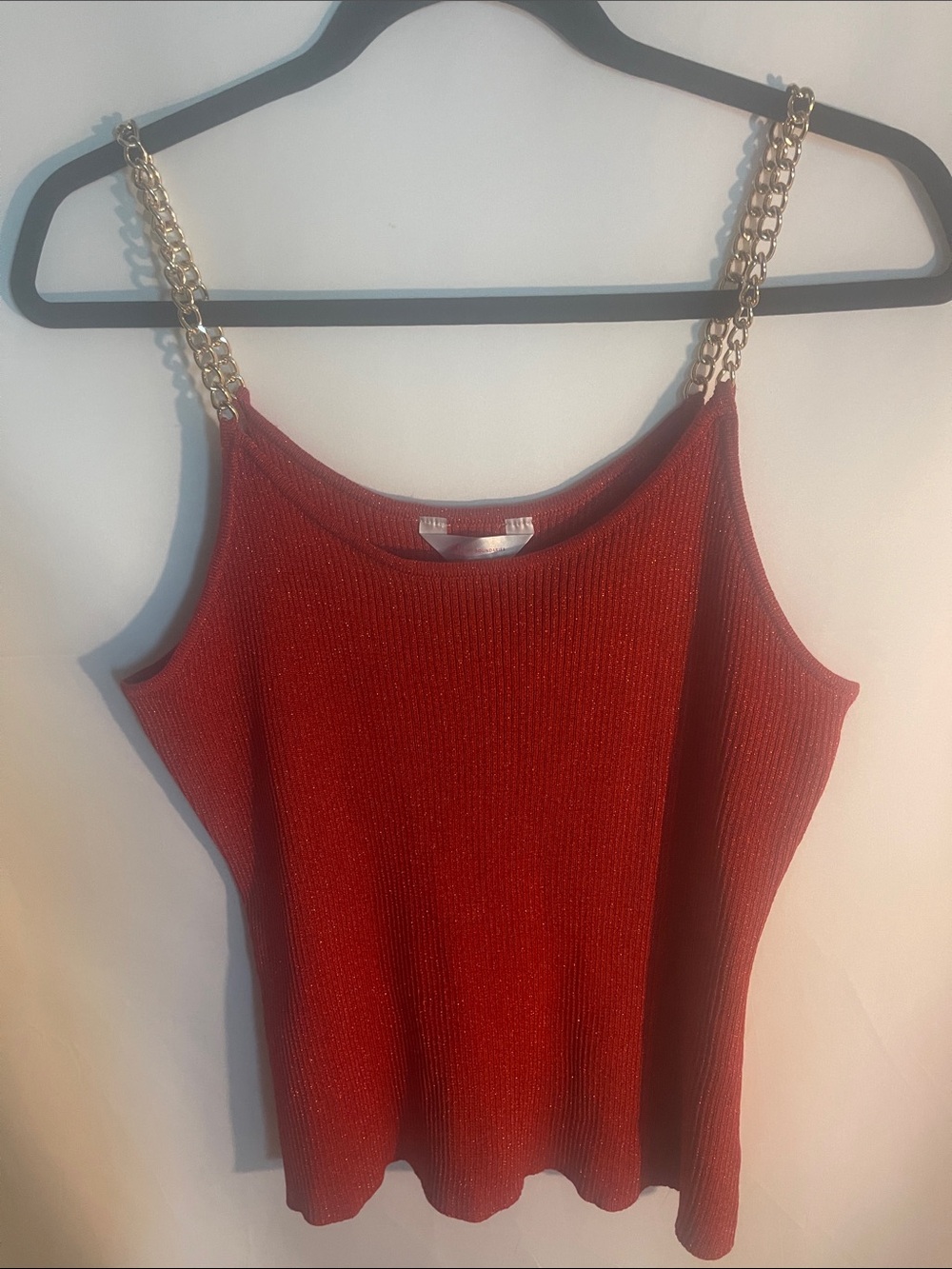 No Boundaries Red Ribbed Tank with Gold Chain Straps